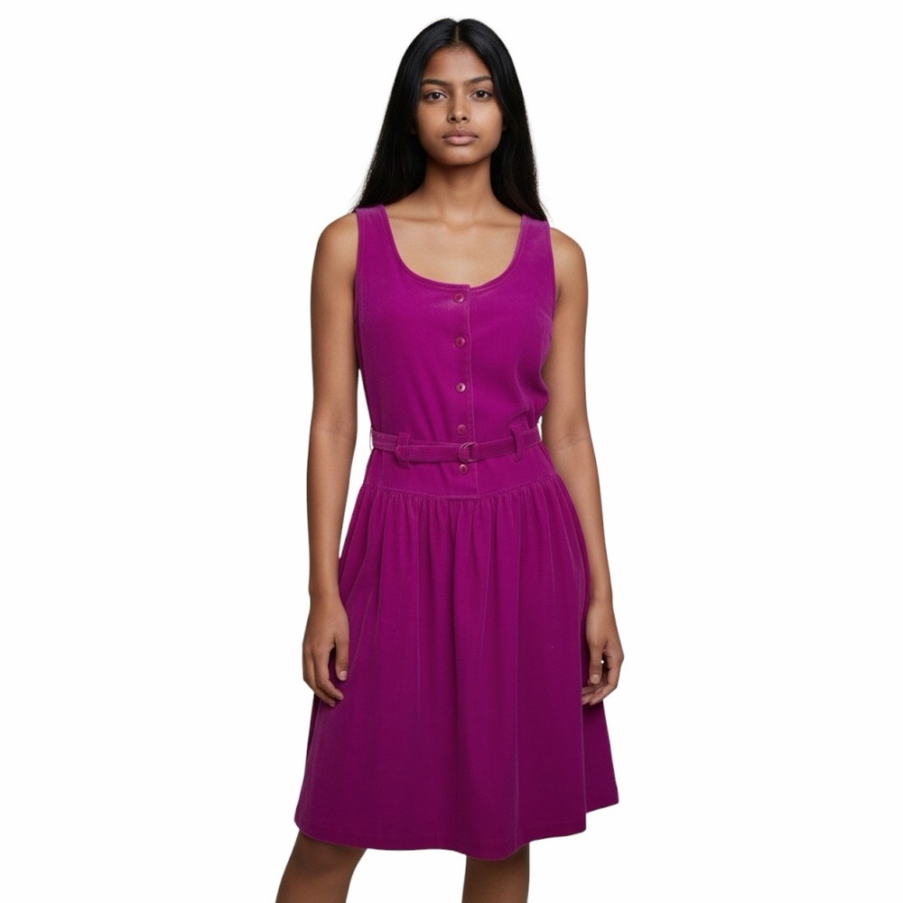 Vintage 90s‎ Radishes & Roses Magenta Corduroy Dress W Belt Women's Size Medium